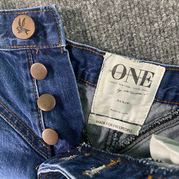 Free People x One Teaspoon Shorts 24 Blue Denim Hawks High Rise Cuffed - Picture 10 of 13